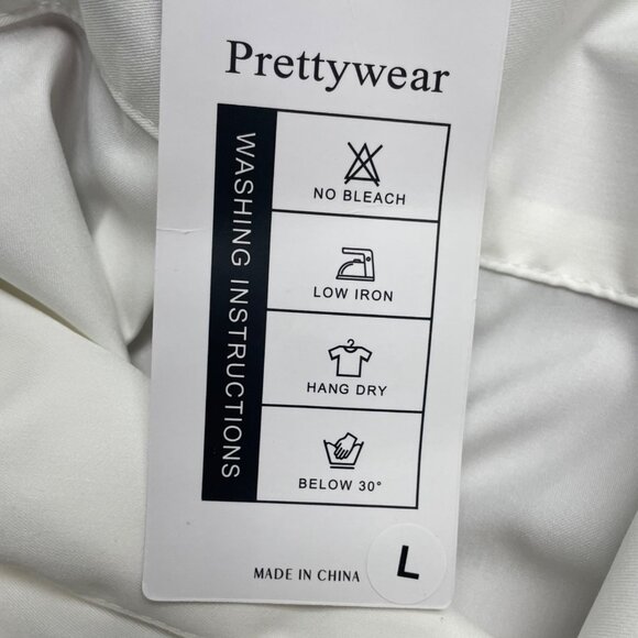 Prettywear Women White Satin Long Sleeve Collar Shirt Elegant Classic Sz L - New - Picture 6 of 8